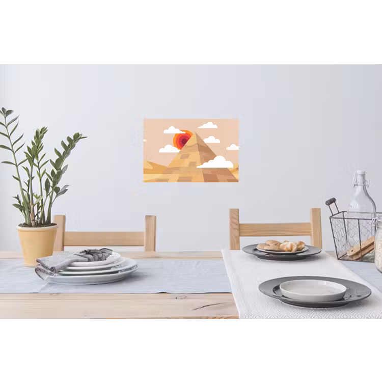 Piramide - Zon - Woestijn - Modern - Oranje Muursticker klein -eettafel