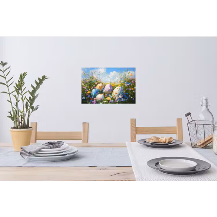 Grasveld - Eieren - Bloemen Muursticker klein -eettafel