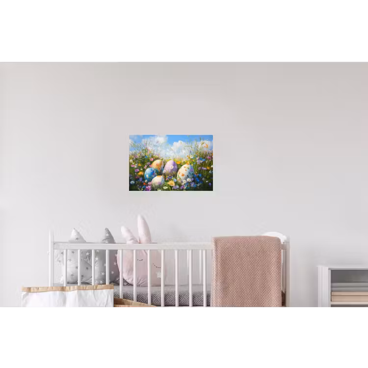 Grasveld - Eieren - Bloemen Muursticker klein -kinderkamer