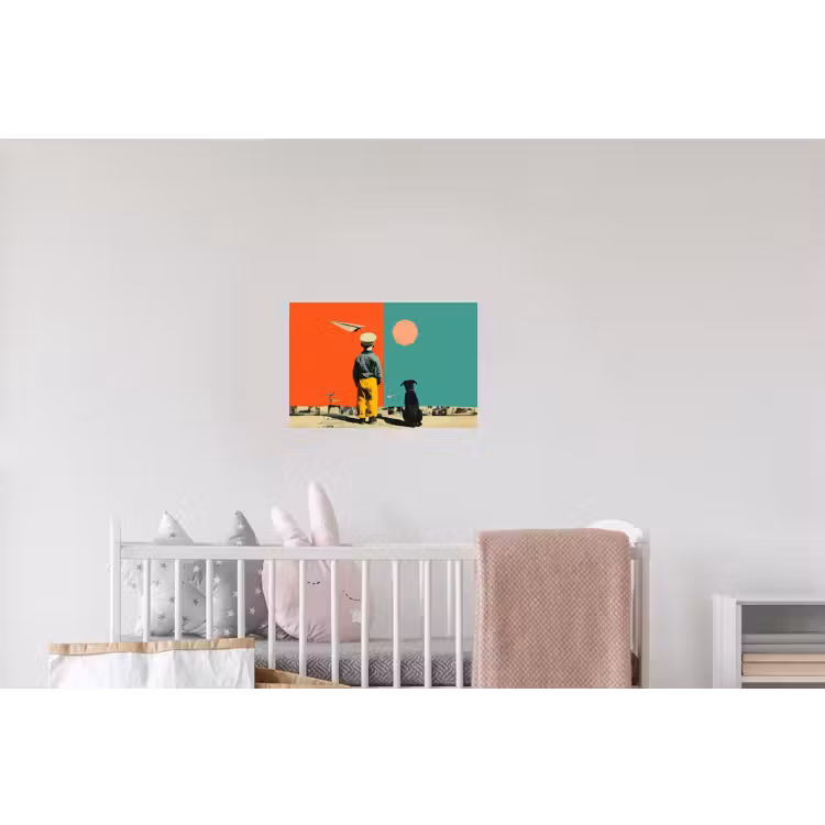 Retro - Jongen - Hond - Rood - Groen Muursticker klein -kinderkamer