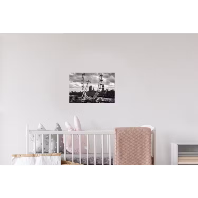 Reuzenrad - Klokkentoren - Architectuur - Zwart-wit - Stad Muursticker klein -kinderkamer