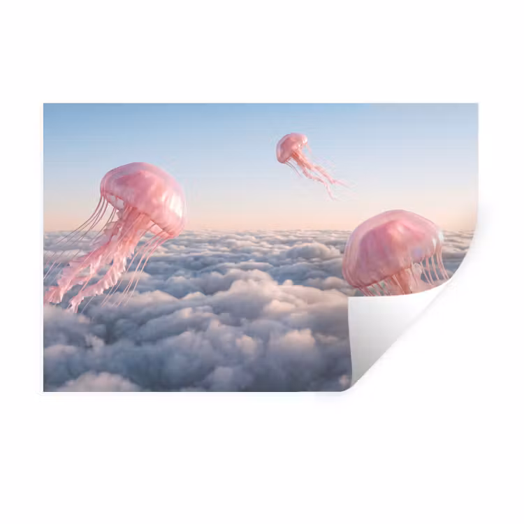 Wandtattoo – Rosa Tier – Wolken - Roze dier - Wolken Muursticker klein