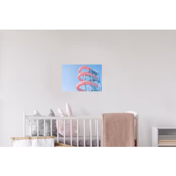 Glijbaan - Waterpark - Spiraal - Modern - Roze Muursticker klein -kinderkamer