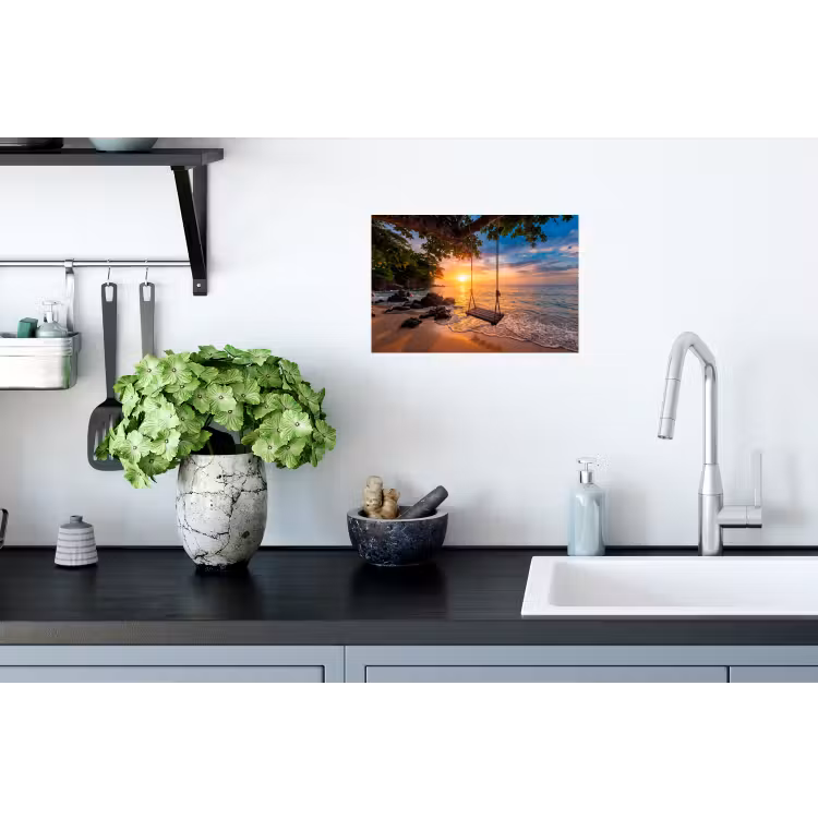 Schommel - Strand - Zonsondergang - Natuur - Oranje Muursticker klein -keuken