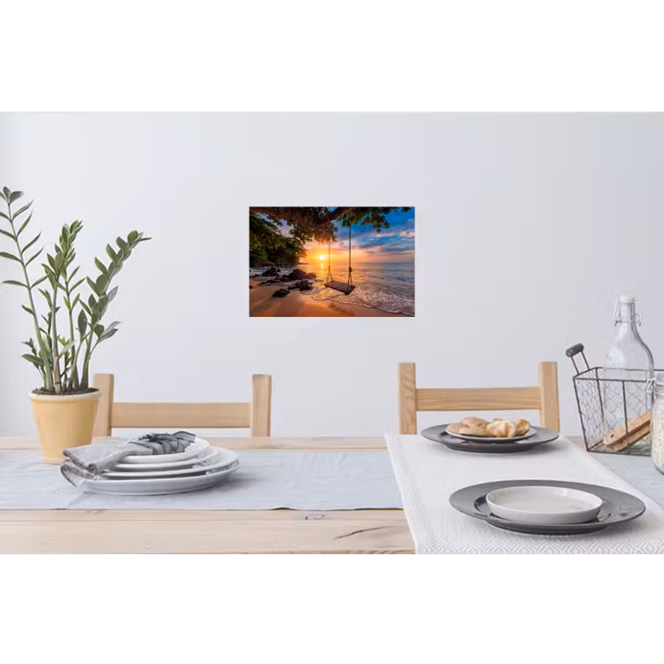 Schommel - Strand - Zonsondergang - Natuur - Oranje Muursticker klein -eettafel