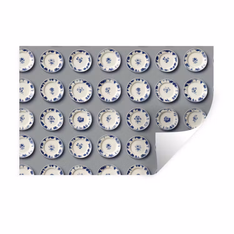 Borden - Bloemen - Blauw - Wit Muursticker klein 286 -3d