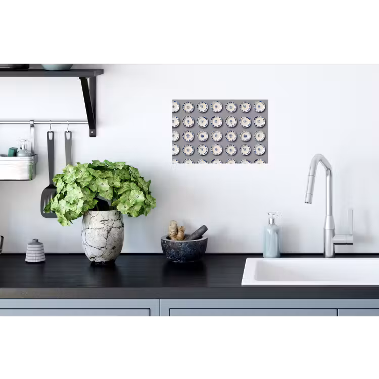 Borden - Bloemen - Blauw - Wit Muursticker klein 286 -keuken