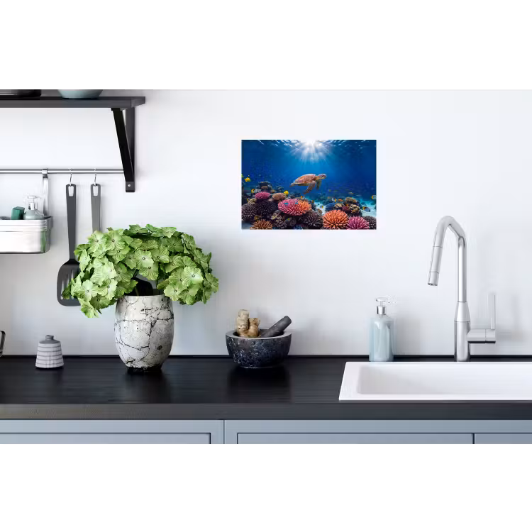 Schildpad - Koraalrif - Oceaan - Dieren - Blauw Muursticker klein -keuken