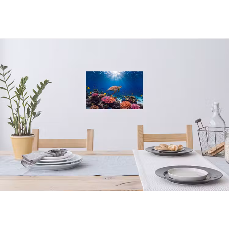 Schildpad - Koraalrif - Oceaan - Dieren - Blauw Muursticker klein -eettafel
