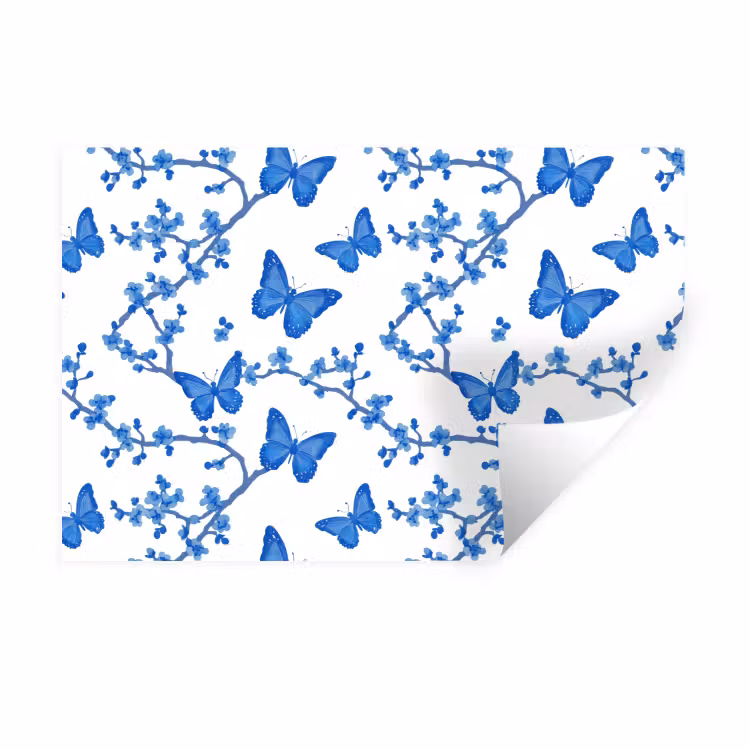 Vlinder - Bloemen - Blauw Muursticker klein 286 -3d