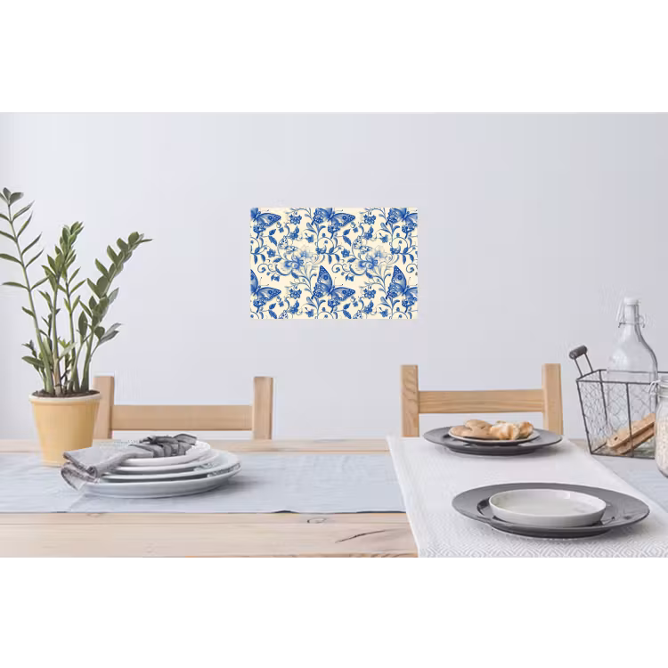 Vlinders - Bloemen - Blauw - Botanisch Muursticker klein 286 -eettafel