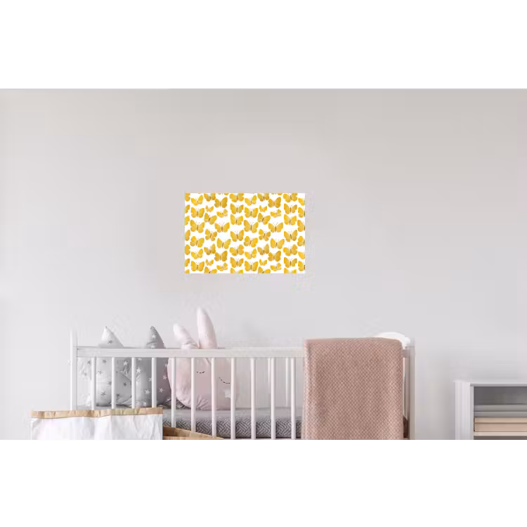 Vlinders - Botanisch - Illustratie - Geel - Wit Muursticker klein 286 -kinderkamer