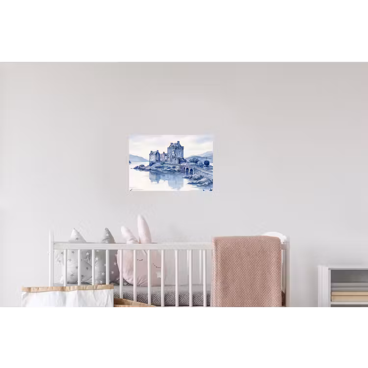 Schots - Kasteel - Blauw - Aquarel Muursticker klein -kinderkamer