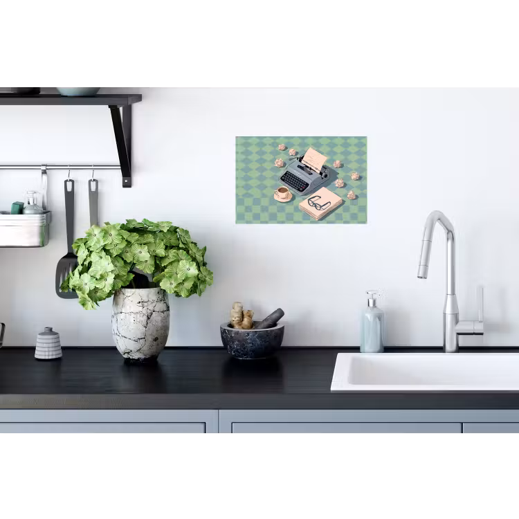 Typemachine - Kantoor - Vintage - Illustratie - Groen Muursticker klein -keuken