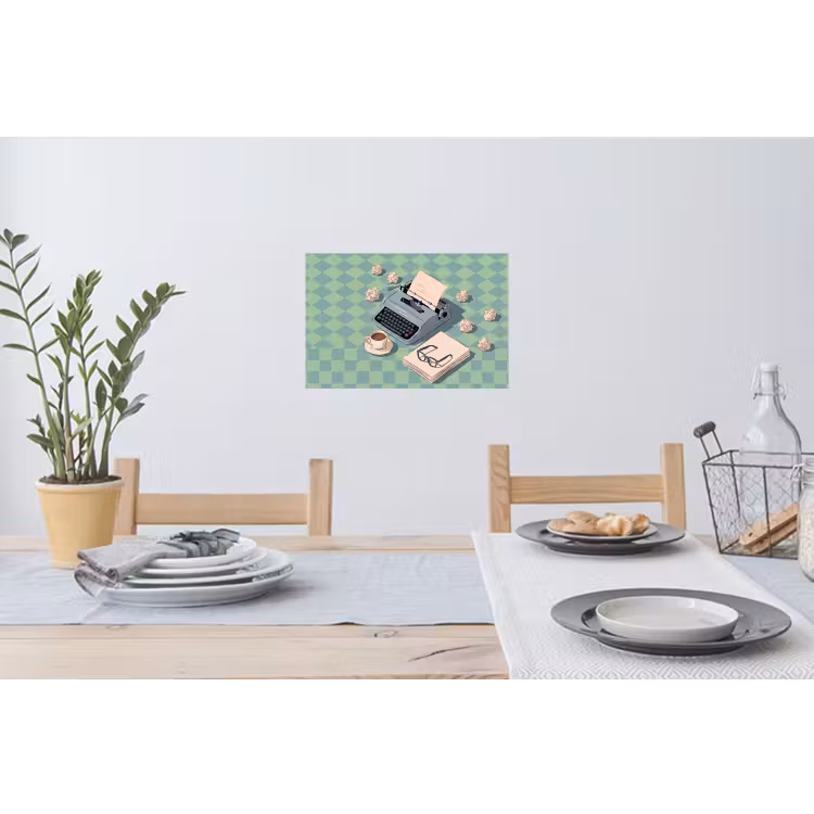 Typemachine - Kantoor - Vintage - Illustratie - Groen Muursticker klein -eettafel