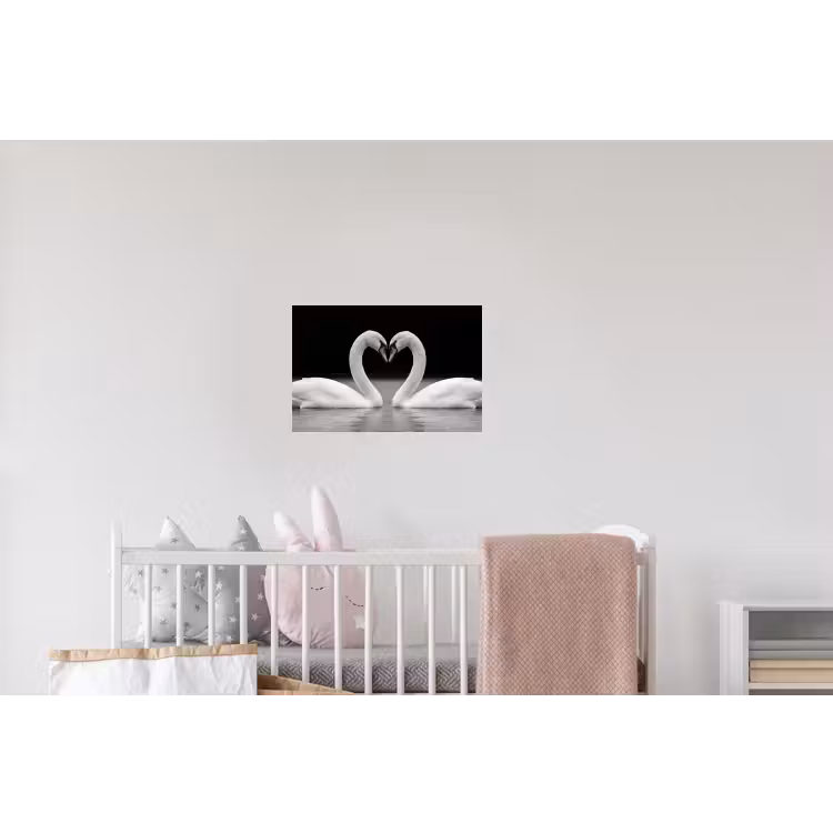 Zwanen - Hart - Zwart - Wit Muursticker klein -kinderkamer