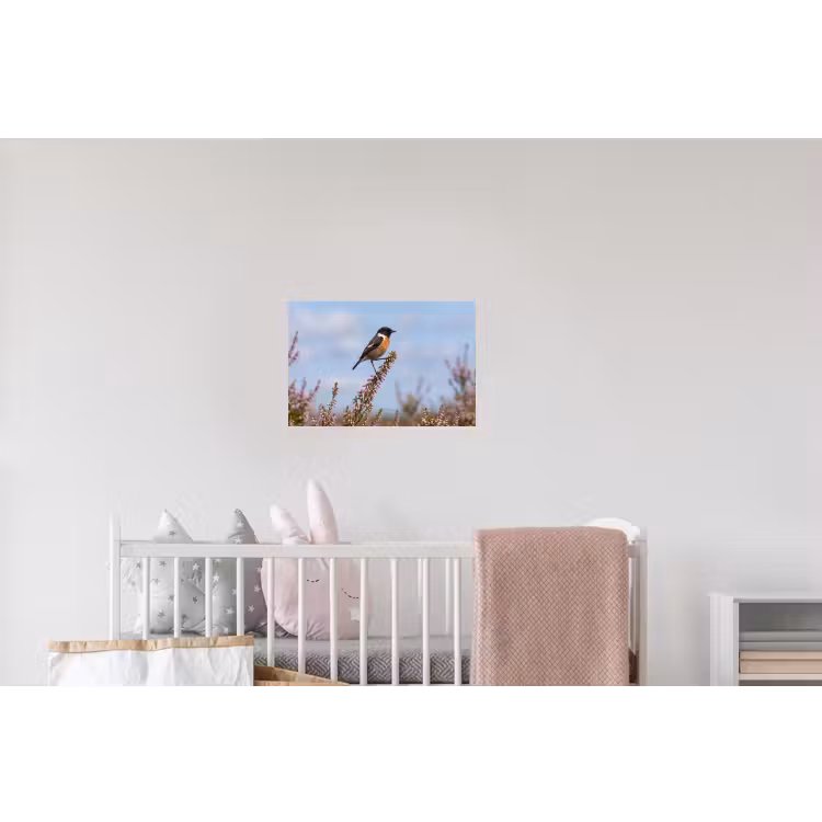 Roodborsttapuit - Heide - Paars - Natuur - Sfeervol Muursticker klein -kinderkamer