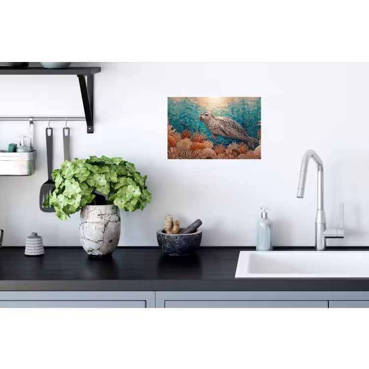 Zeehond - Mozaïek - Onderwater - Dieren - Blauw Muursticker klein -keuken