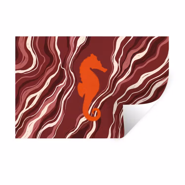 Zeepaardje - Golven - Zeeleven - Abstract - Oranje Muursticker klein -3d