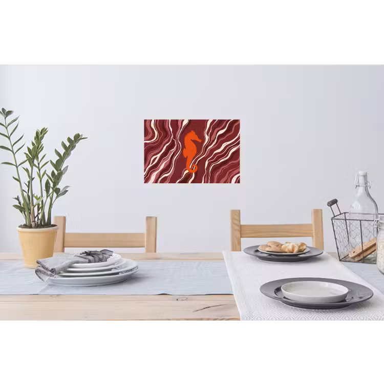 Zeepaardje - Golven - Zeeleven - Abstract - Oranje Muursticker klein -eettafel