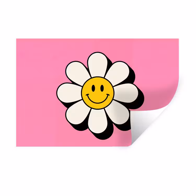 Smiley - Bloem - Roze Muursticker klein -3d