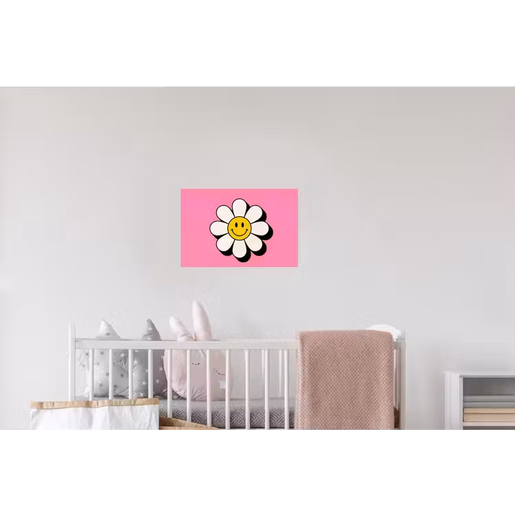 Smiley - Bloem - Roze Muursticker klein -kinderkamer