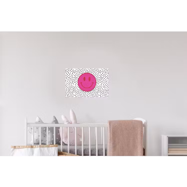 Smiley - Roze - Stippen Muursticker klein -kinderkamer