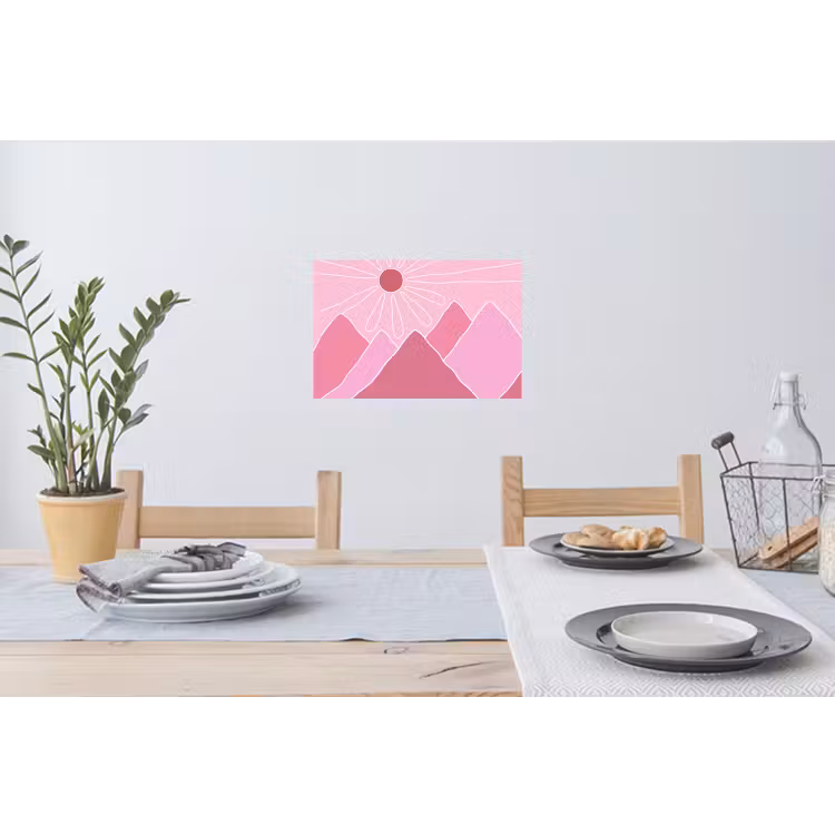 Zon - Bergen - Natuur - Abstract - Roze Muursticker klein -eettafel