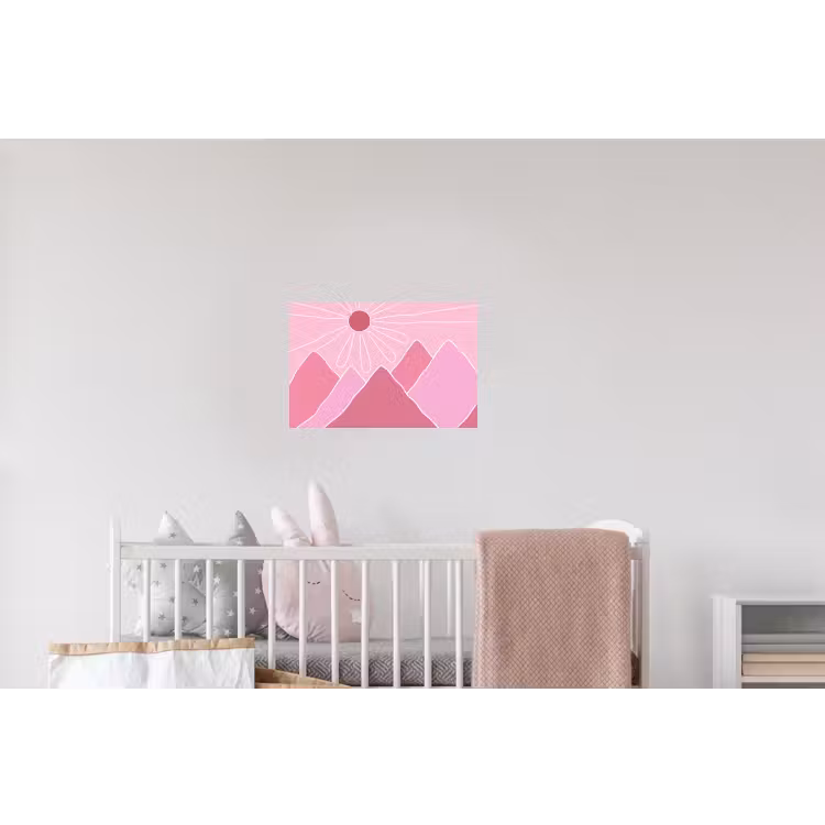 Zon - Bergen - Natuur - Abstract - Roze Muursticker klein -kinderkamer