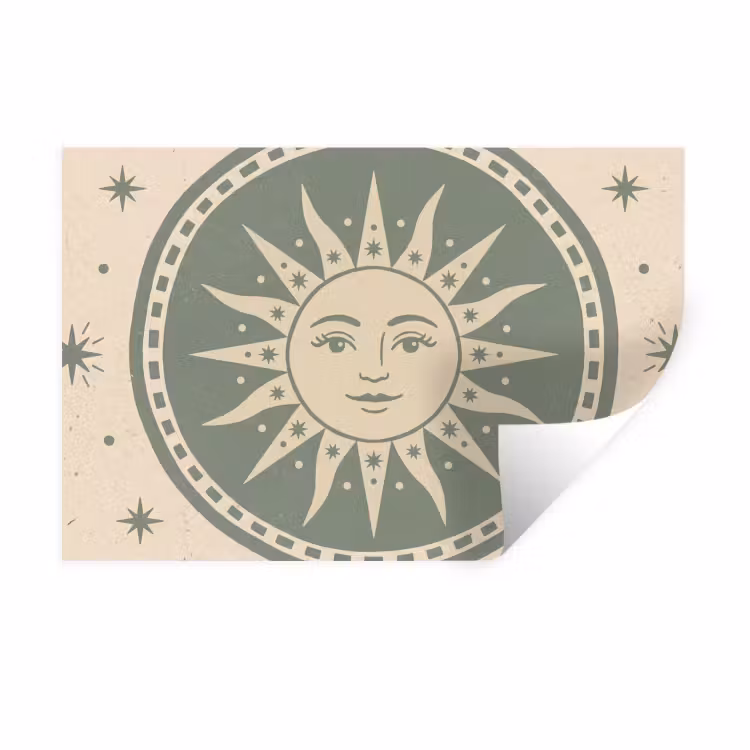 Zon - Sterren - Astrologie - Vintage - Groen Muursticker klein -3d