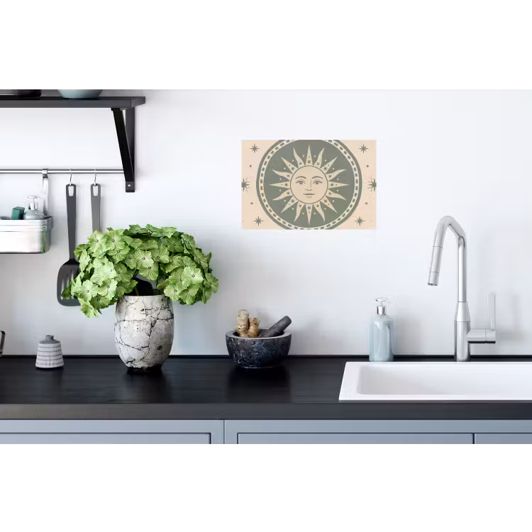 Zon - Sterren - Astrologie - Vintage - Groen Muursticker klein -keuken