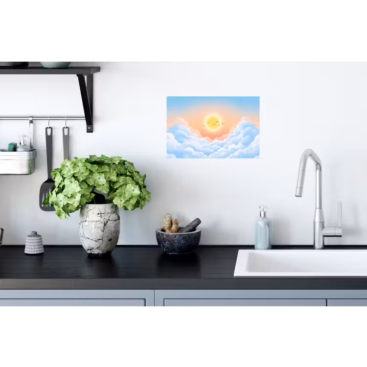 Zon - Vogels - Lucht - Natuur - Geel Muursticker klein -keuken
