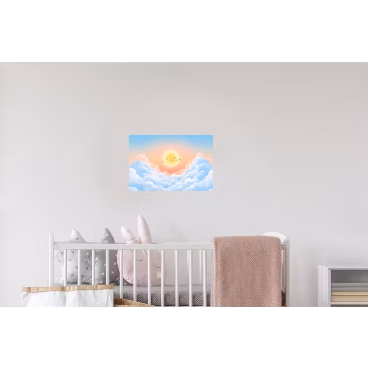 Zon - Vogels - Lucht - Natuur - Geel Muursticker klein -kinderkamer