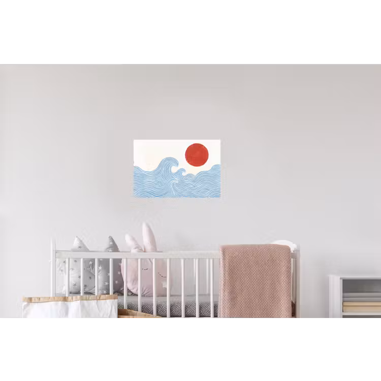 Zon - Golven - Oceaan - Abstract - Rood Muursticker klein -kinderkamer