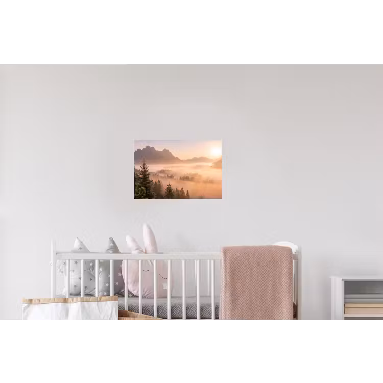 Zonlicht - Mist - Bergen - Bomen Muursticker klein -kinderkamer
