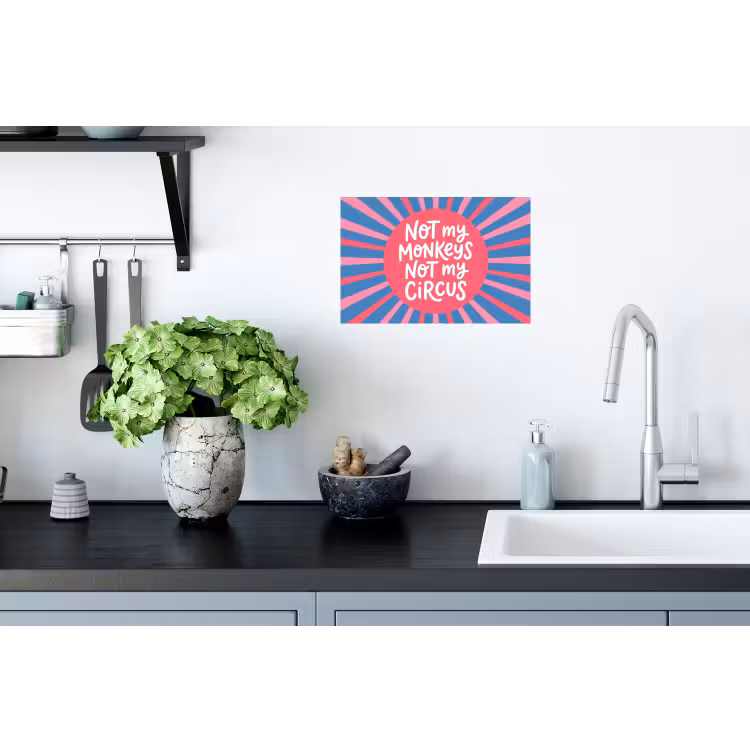 Spreuk - Grafisch - Abstract - Roze - Blauw Muursticker klein -keuken