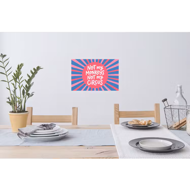 Spreuk - Grafisch - Abstract - Roze - Blauw Muursticker klein -eettafel