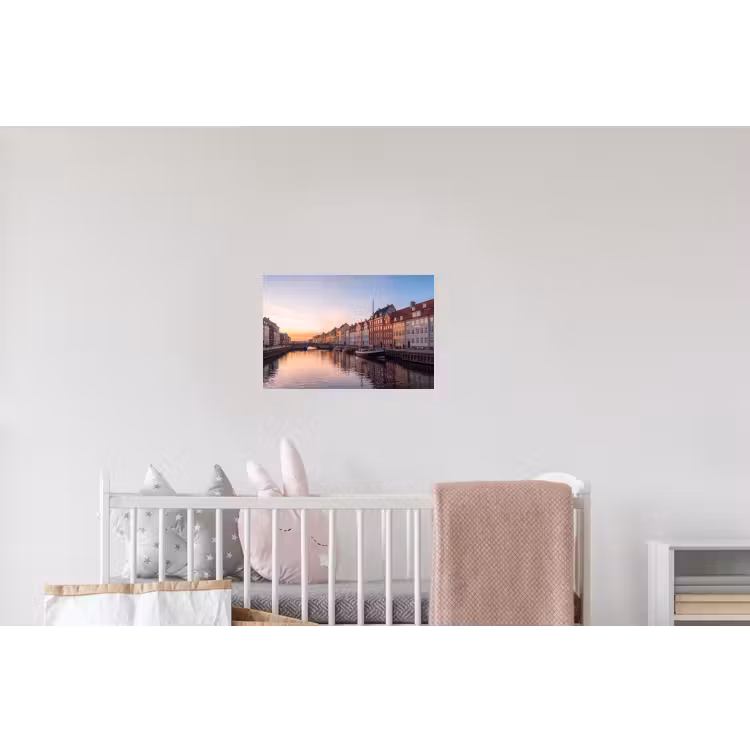 Stad - Gracht - Zonsondergang - Klassiek - Kleurrijk Muursticker klein -kinderkamer