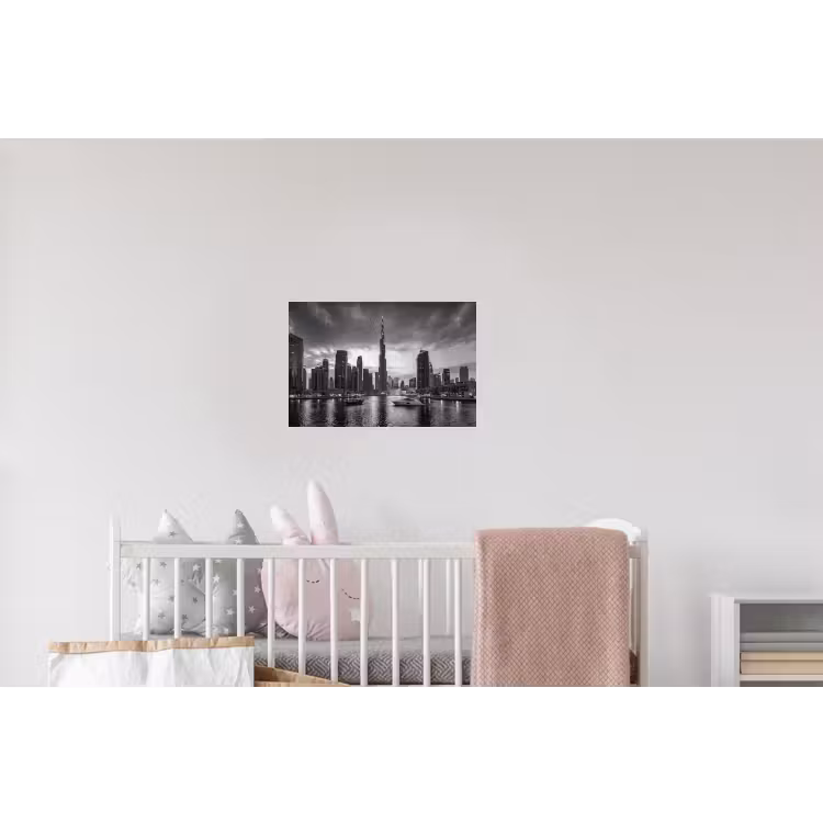 Stad - Skyline - Architectuur - Avond - Zwart-wit Muursticker klein -kinderkamer
