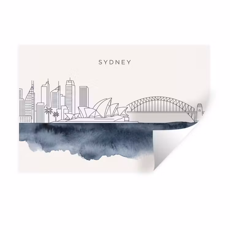Stad - Skyline - Architectuur - Minimalistisch - Blauw Muursticker klein -3d