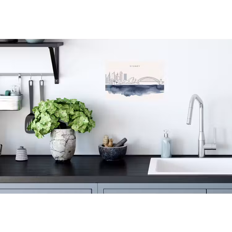Stad - Skyline - Architectuur - Minimalistisch - Blauw Muursticker klein -keuken