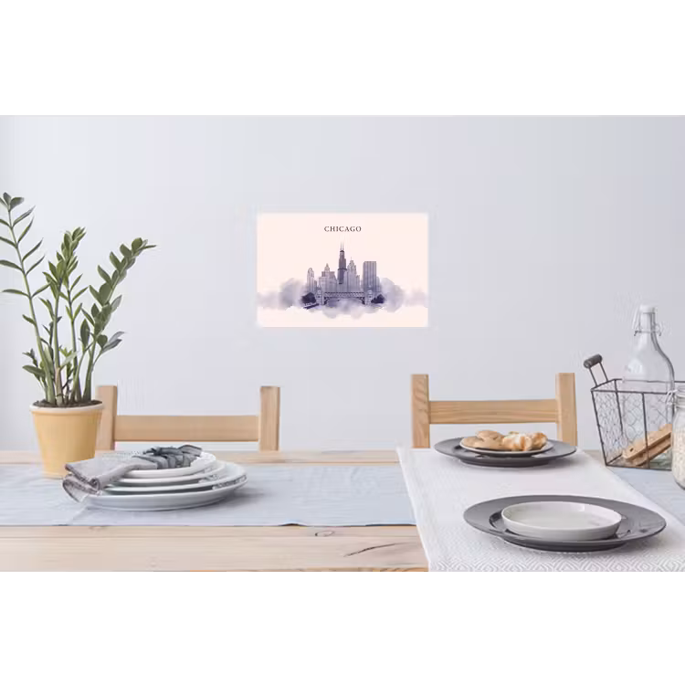 Stad - Skyline - Architectuur - Lijntekening - Blauw Muursticker klein -eettafel