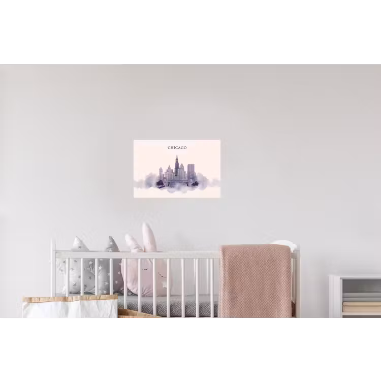 Stad - Skyline - Architectuur - Lijntekening - Blauw Muursticker klein -kinderkamer