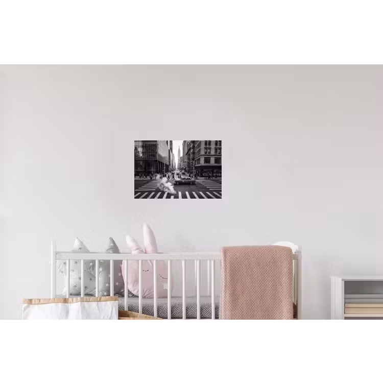 Stad - Straat - Gebouwen - Verkeer - Zwart-wit Muursticker klein -kinderkamer