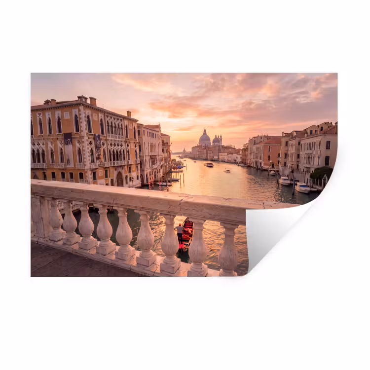Stad - Venetië - Kanaal - Zonsopgang - Architectuur - Goud Muursticker klein -3d