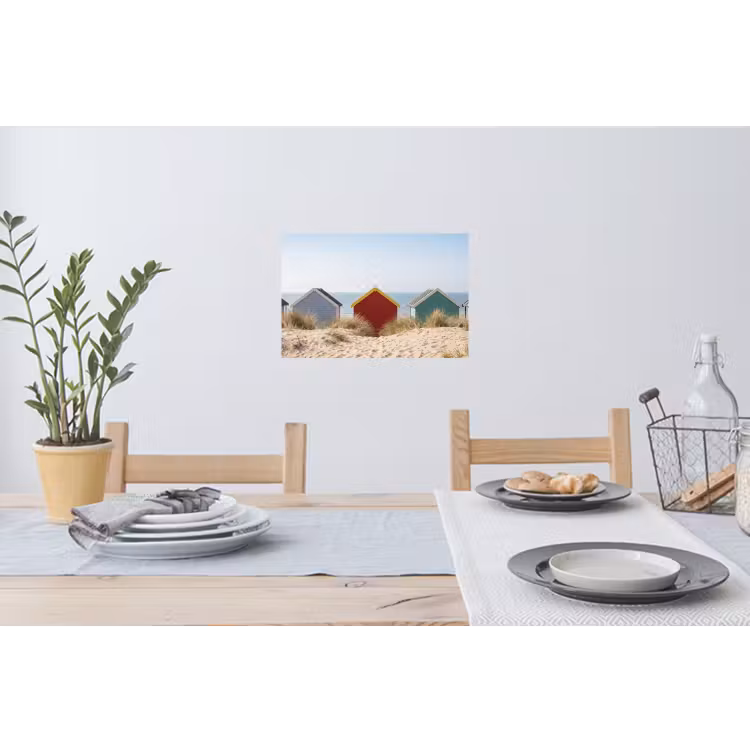 Strand - Huisjes - Kleurrijk - Duinen Muursticker klein -eettafel