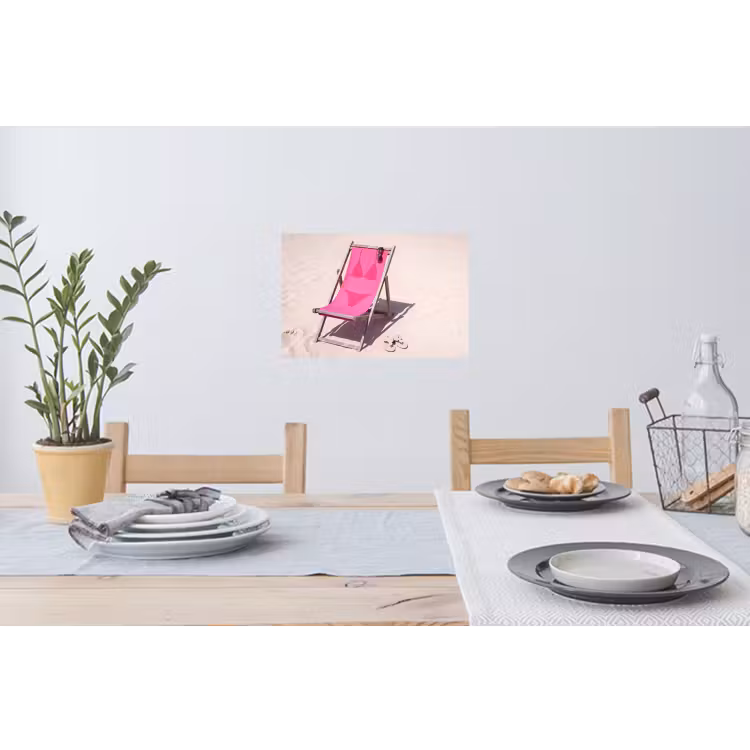 Strand - Ligstoel - Badkleding - Zomer - Roze Muursticker klein -eettafel