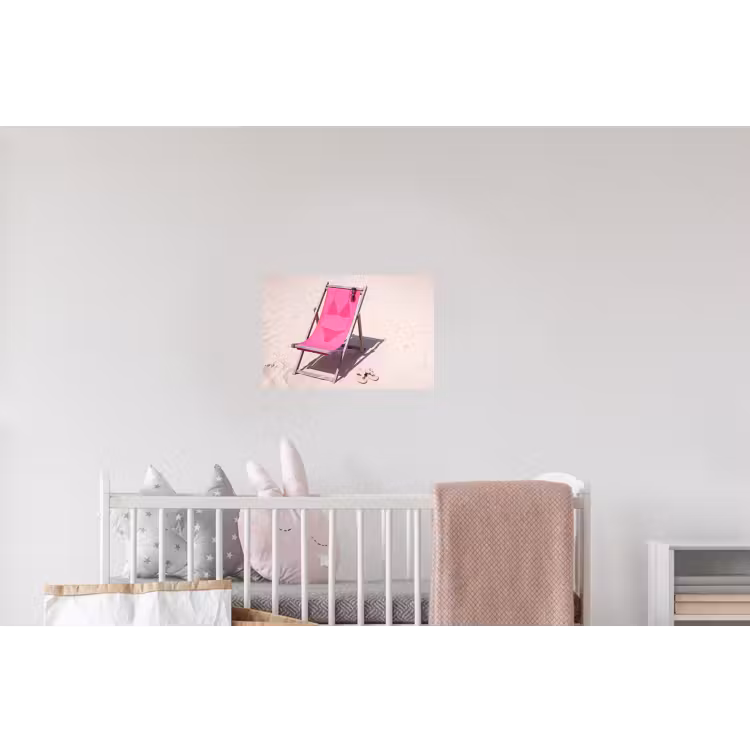 Strand - Ligstoel - Badkleding - Zomer - Roze Muursticker klein -kinderkamer