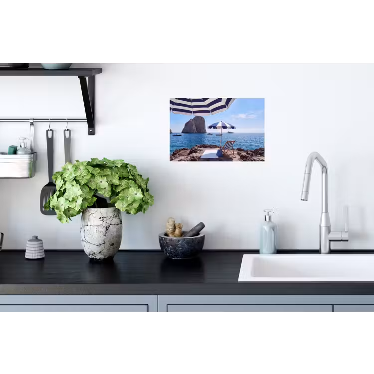Strand - Ligstoel - Parasol - Zomer - Blauw Muursticker klein -keuken