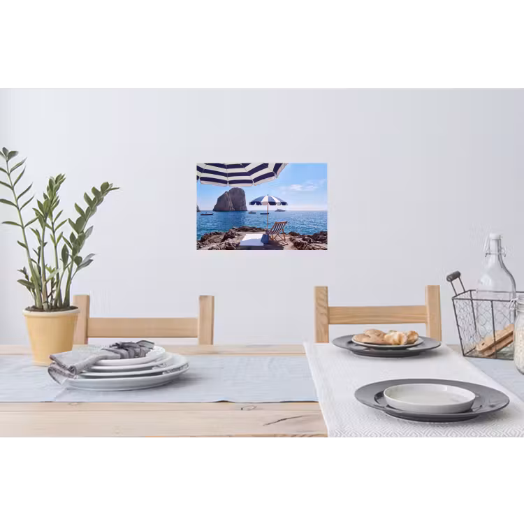 Strand - Ligstoel - Parasol - Zomer - Blauw Muursticker klein -eettafel